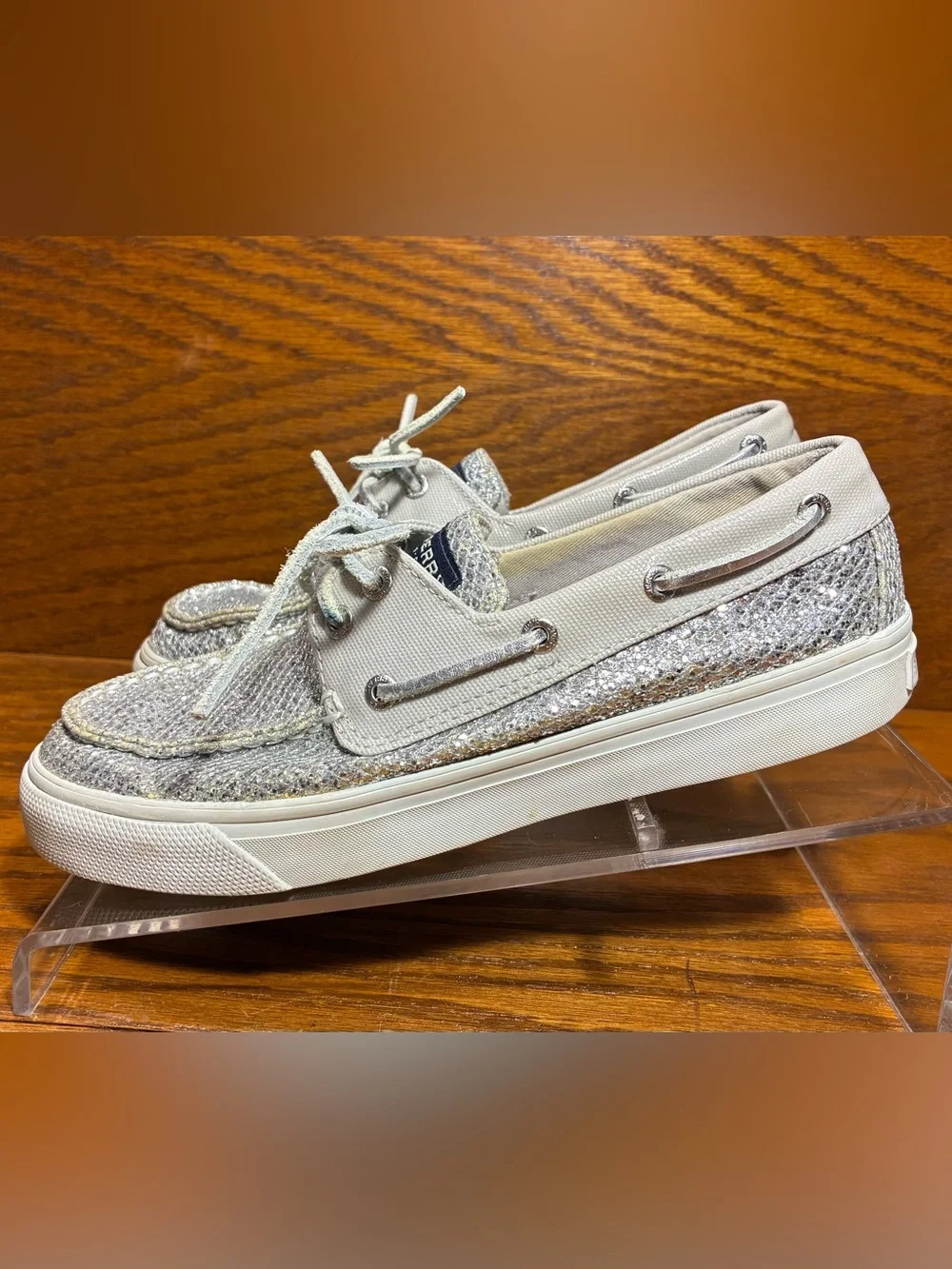 Sperry Silver Glitter Authentic Original Boat Shoes Size 6.5